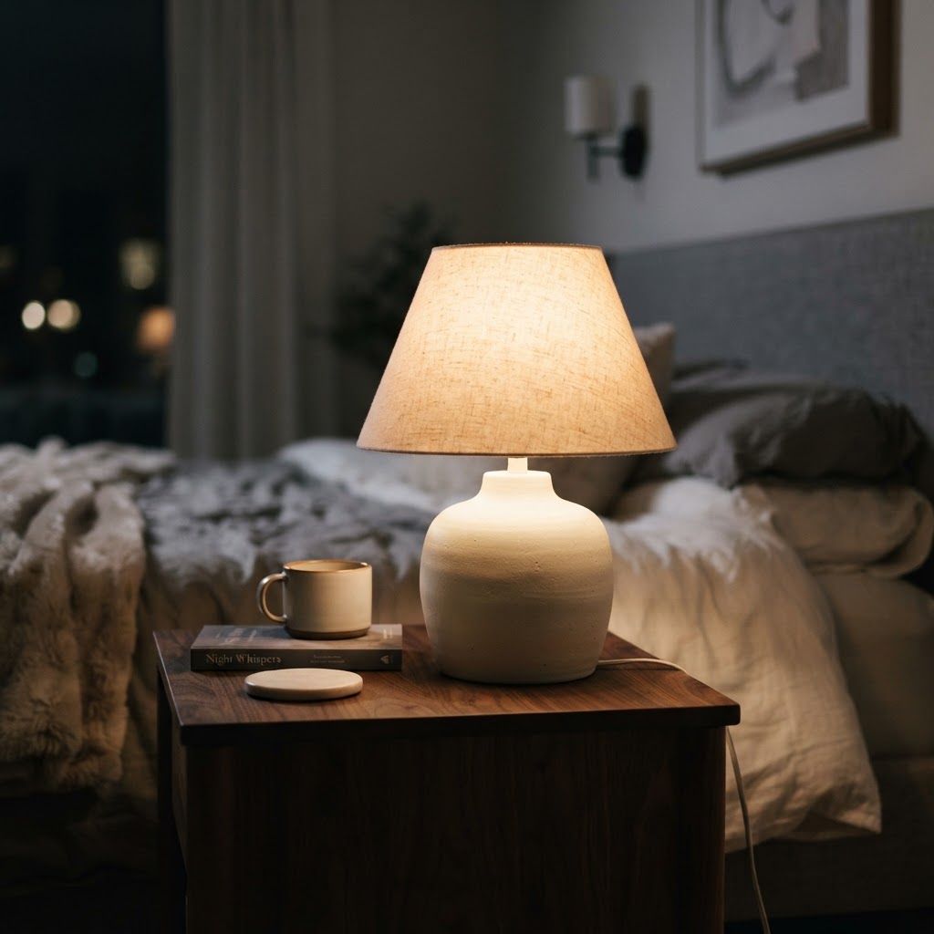 Textured ceramic lamps provide a warm, intimate glow for bedrooms.