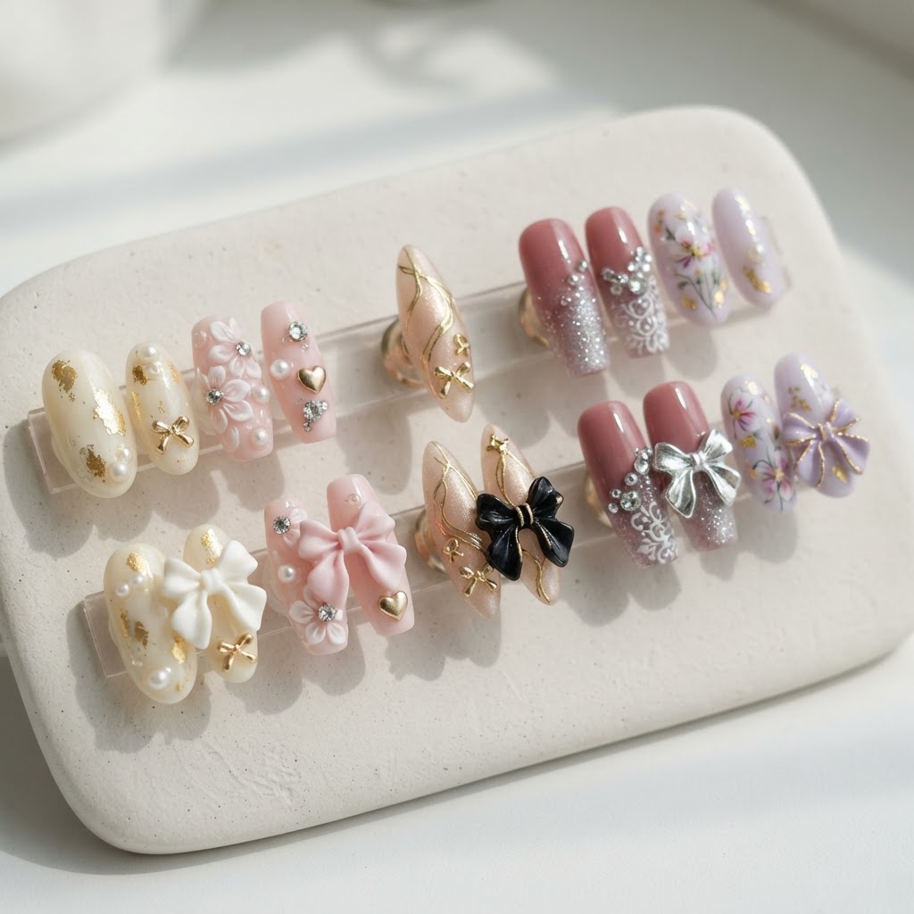 Variety in 3D press-on designs.