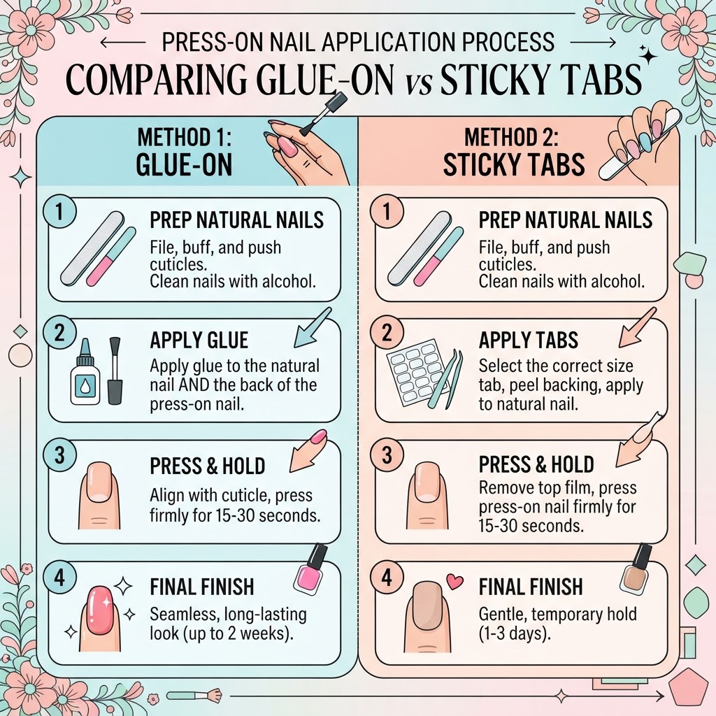 Quick guide to applying press-on nails.