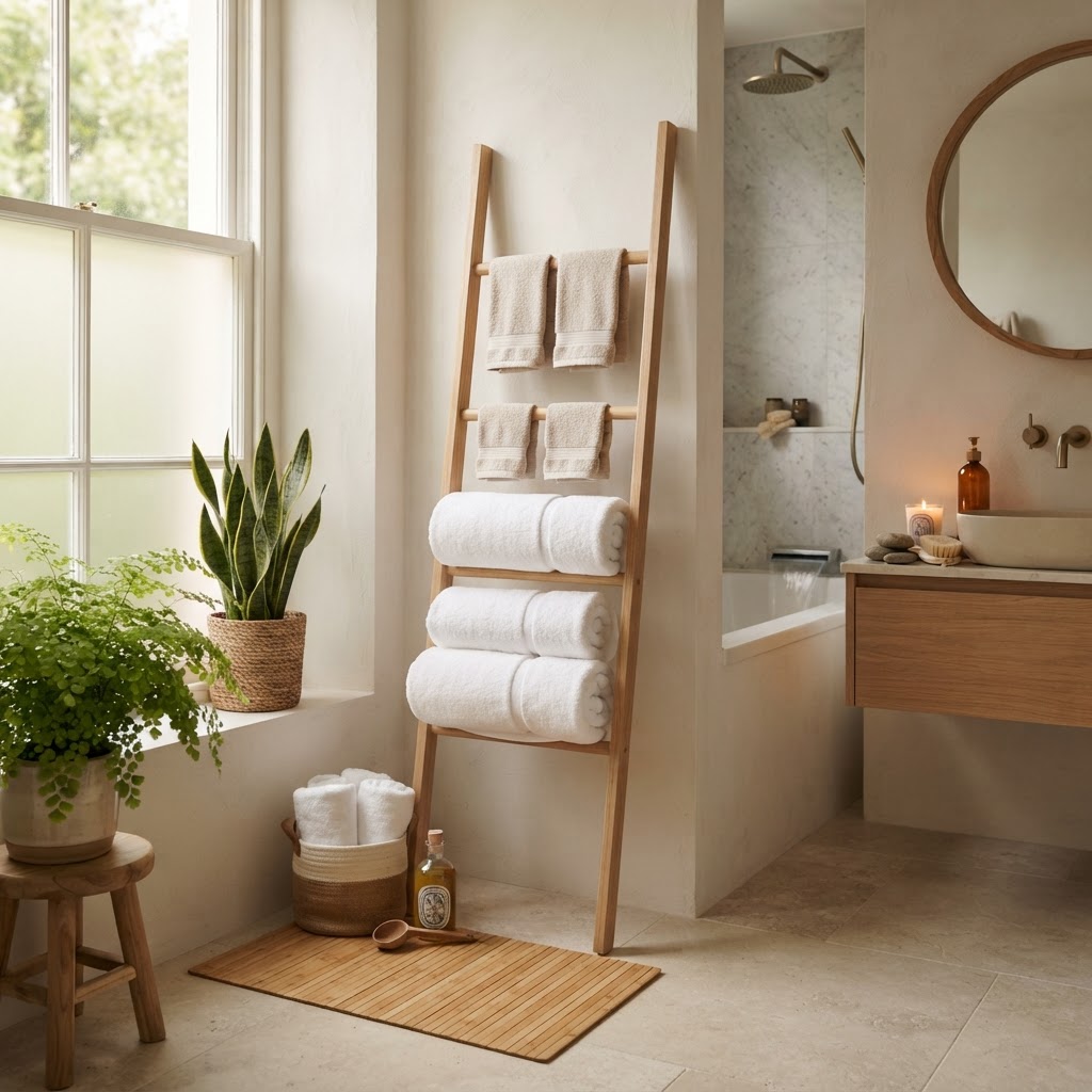 Add warmth and texture with bamboo and plush textiles to enhance the aesthetic.