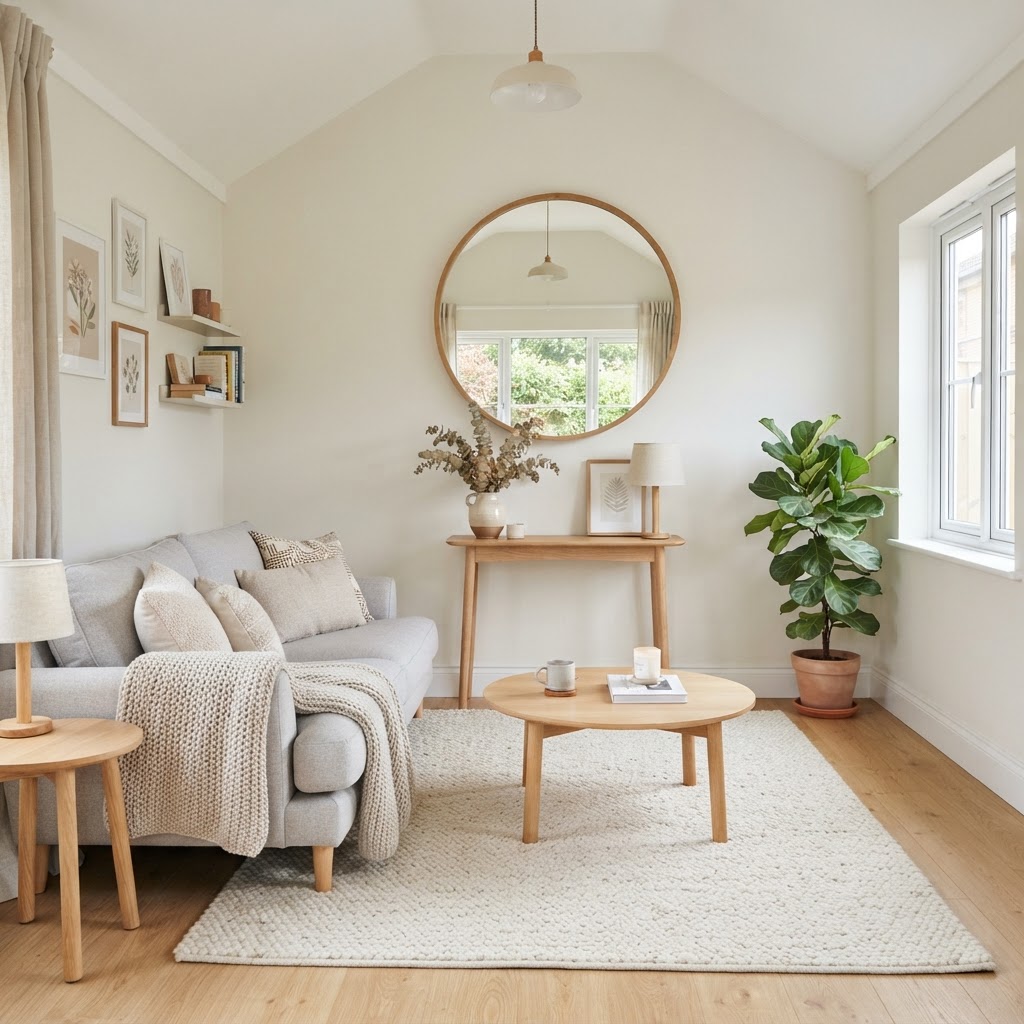 Reflecting light with a large mirror makes small spaces feel bigger.
