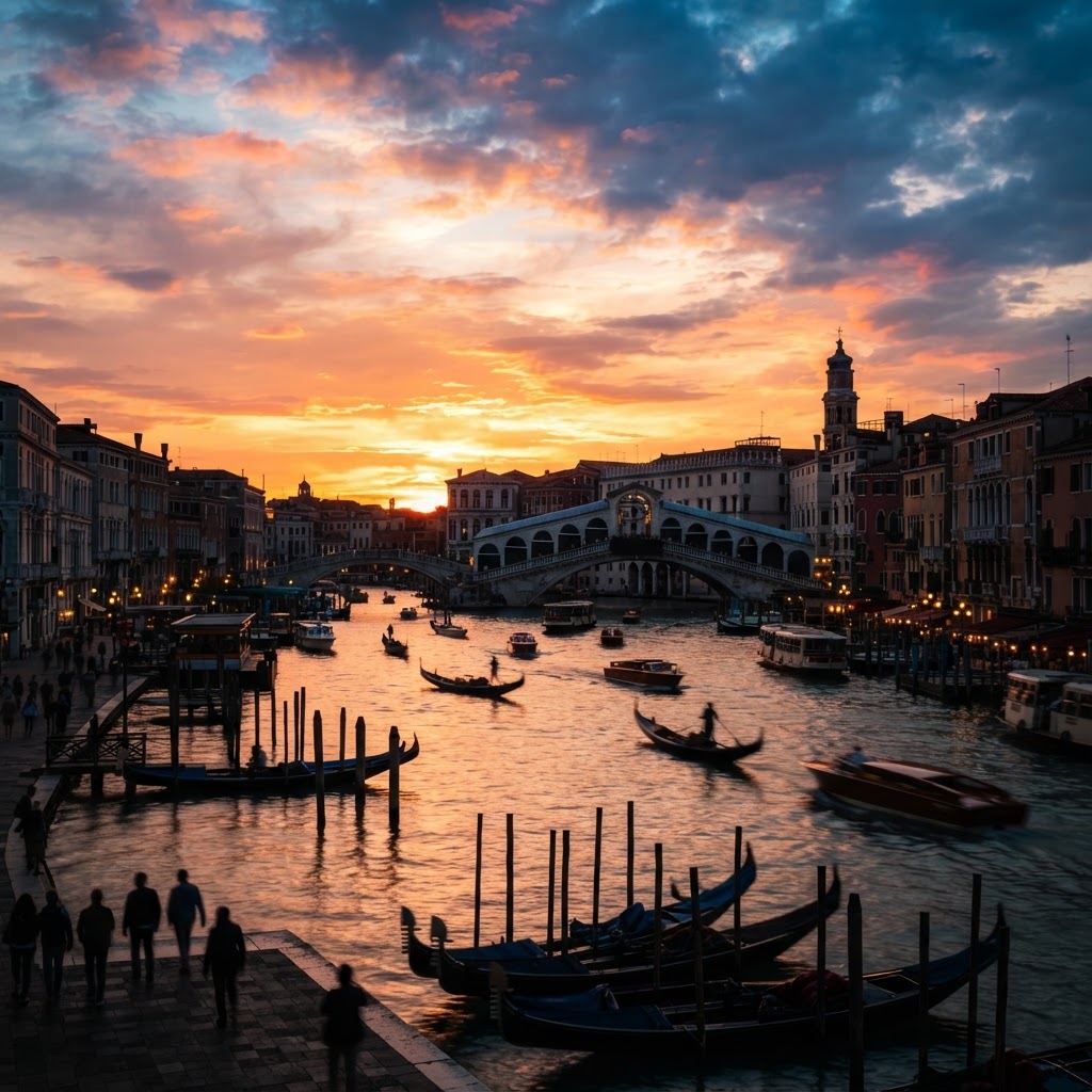 The Grand Canal at sunset offers some of the most iconic views in Italy.