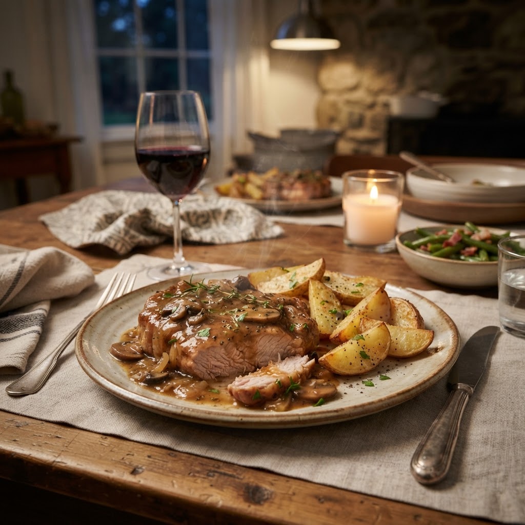Ready-to-eat dinner featuring tender pork chops.