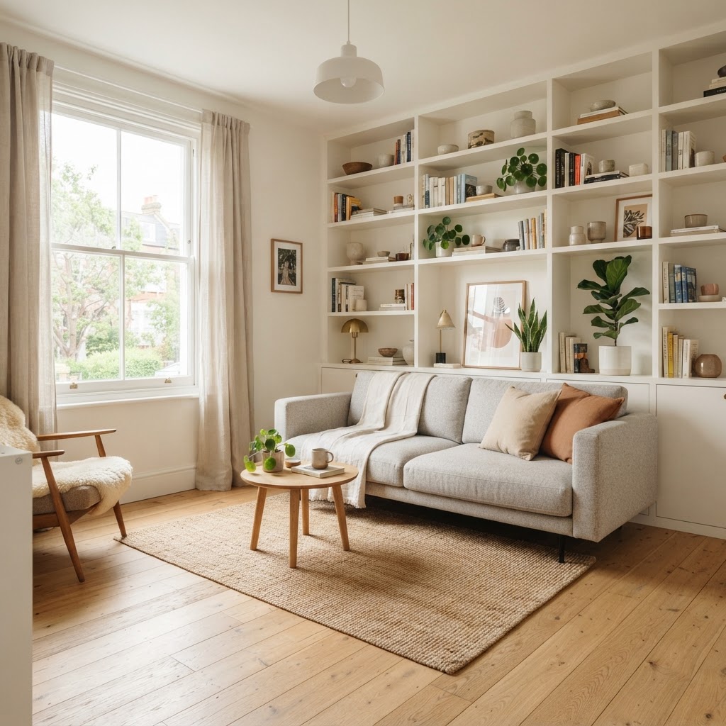 Utilize vertical wall space to create storage and visual height.