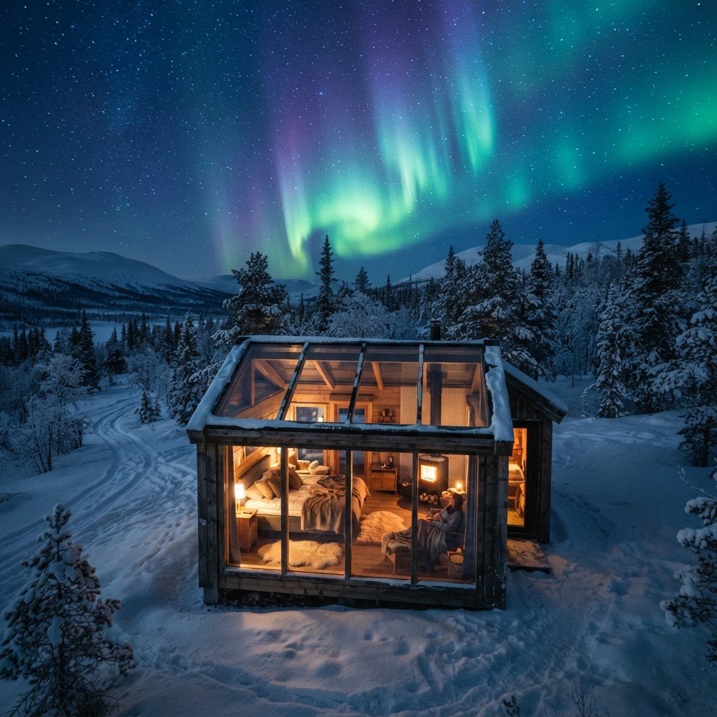 Luxury glass cabins provide the perfect view of the heavens.