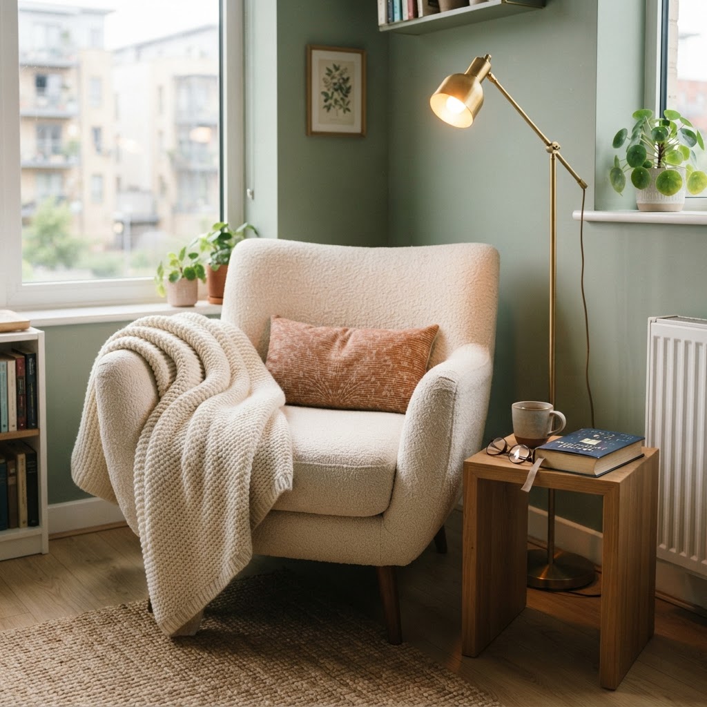 Strategic floor lamps add warm, layered lighting.