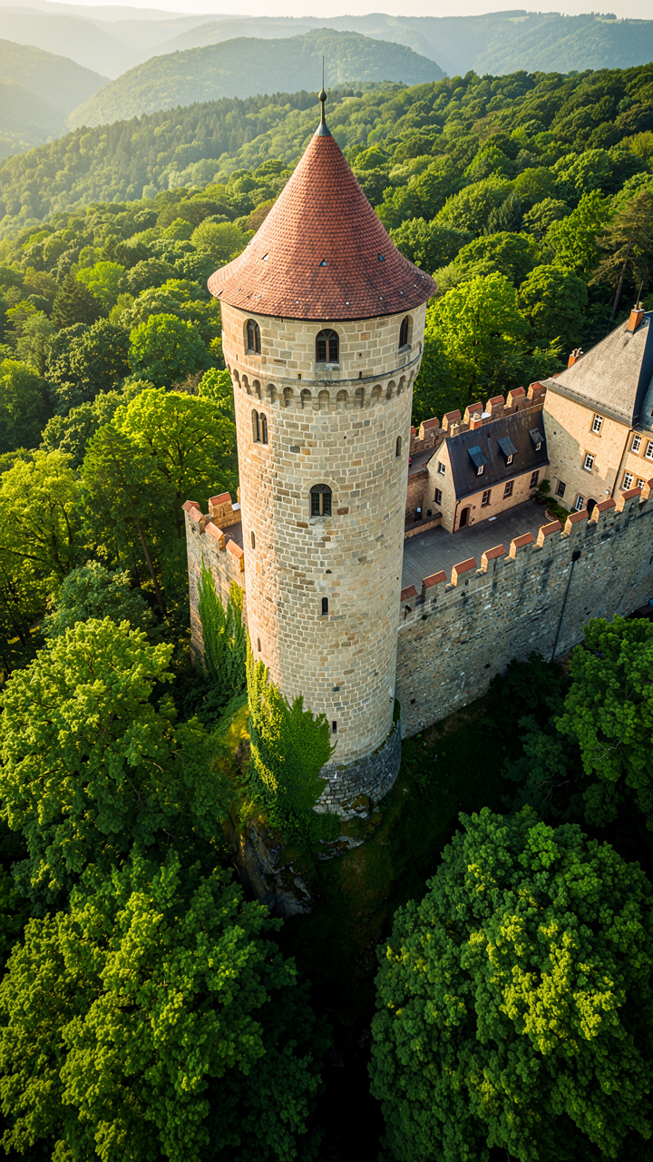 The legendary tower in Trendelburg, famously known as the home of Rapunzel.