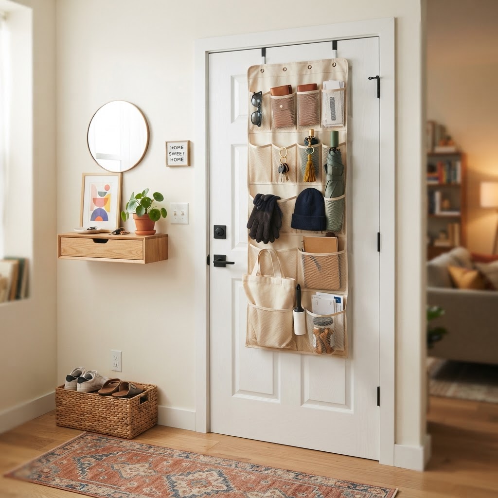 Over-the-door solutions utilize hidden space for maximum storage.