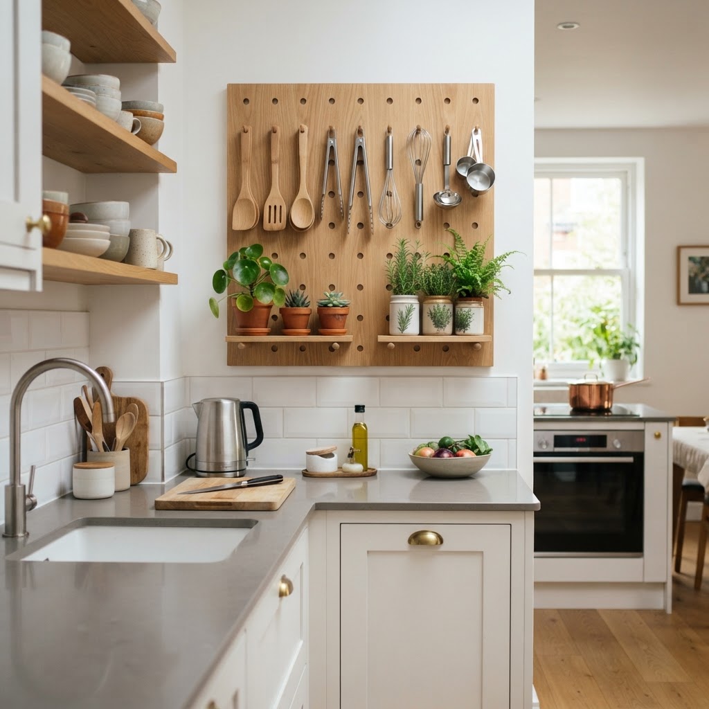 Pegboards are perfect for keeping kitchen tools off your counters.
