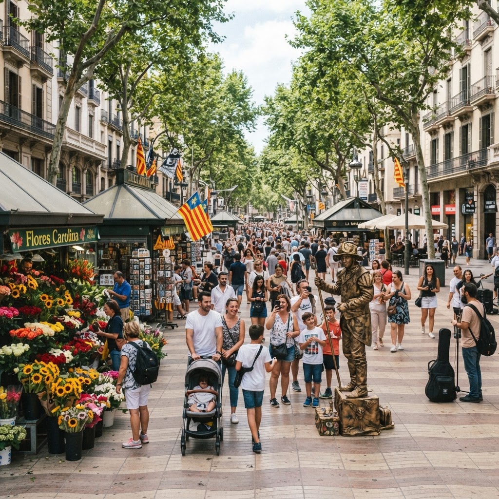 The lively energy of La Rambla, a constant source of inspiration for filmmakers.