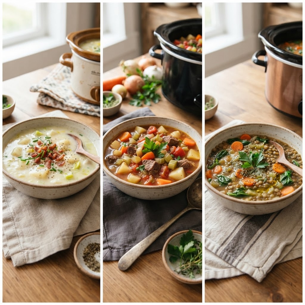 A variety of healthy and comforting slow cooker soup options.