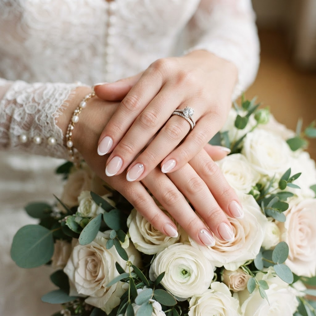 Timeless French tips updated with modern, minimalist elegance.