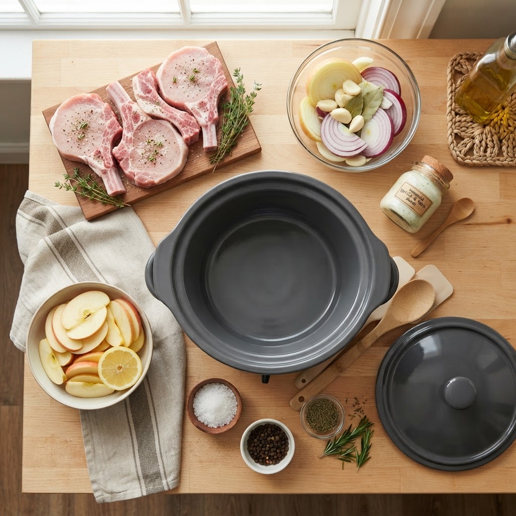 Fresh ingredients ready for the perfect slow cooker pork dish.