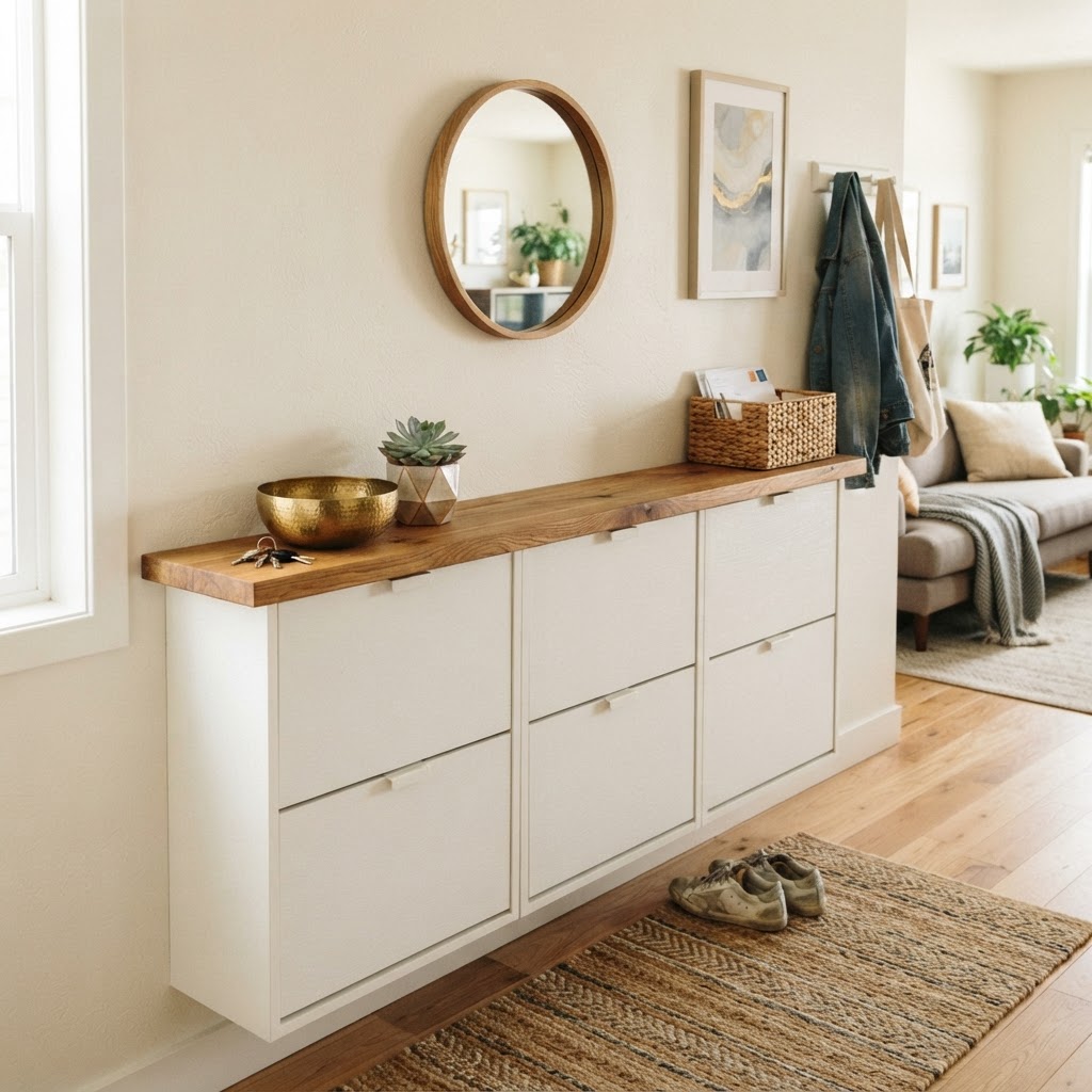 Adding a wood top creates a custom console look.