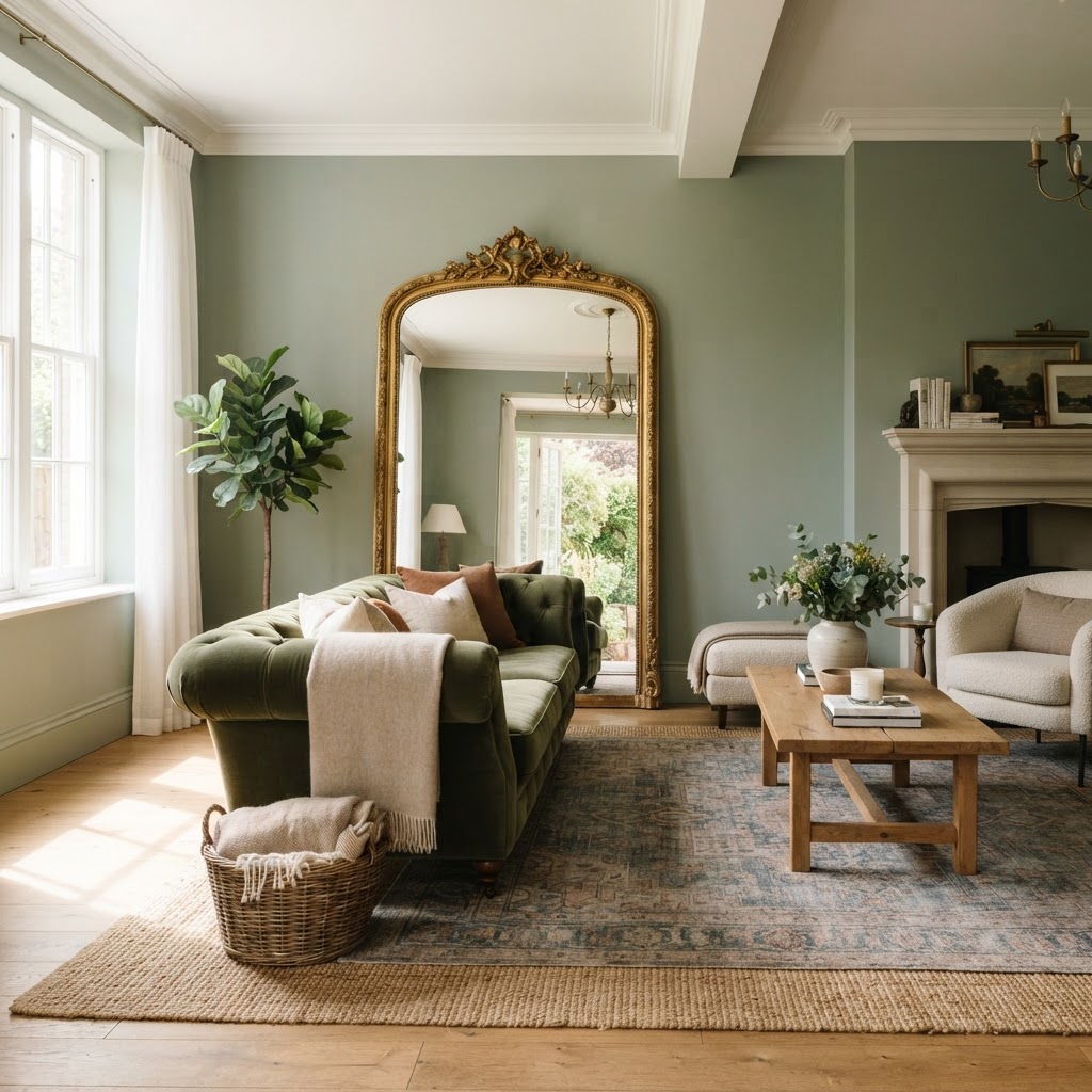 A leaning floor mirror adds instant depth and light to your living room.