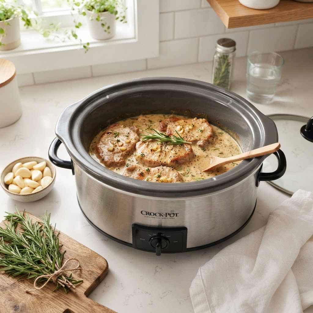 The ingredients for our slow cooker pork chops recipe.