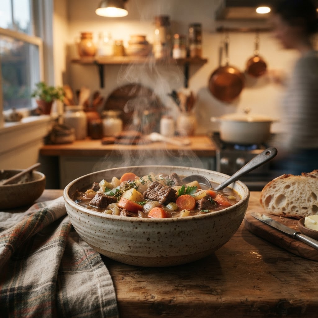 A perfect bowl of gluten-free slow cooker beef stew.