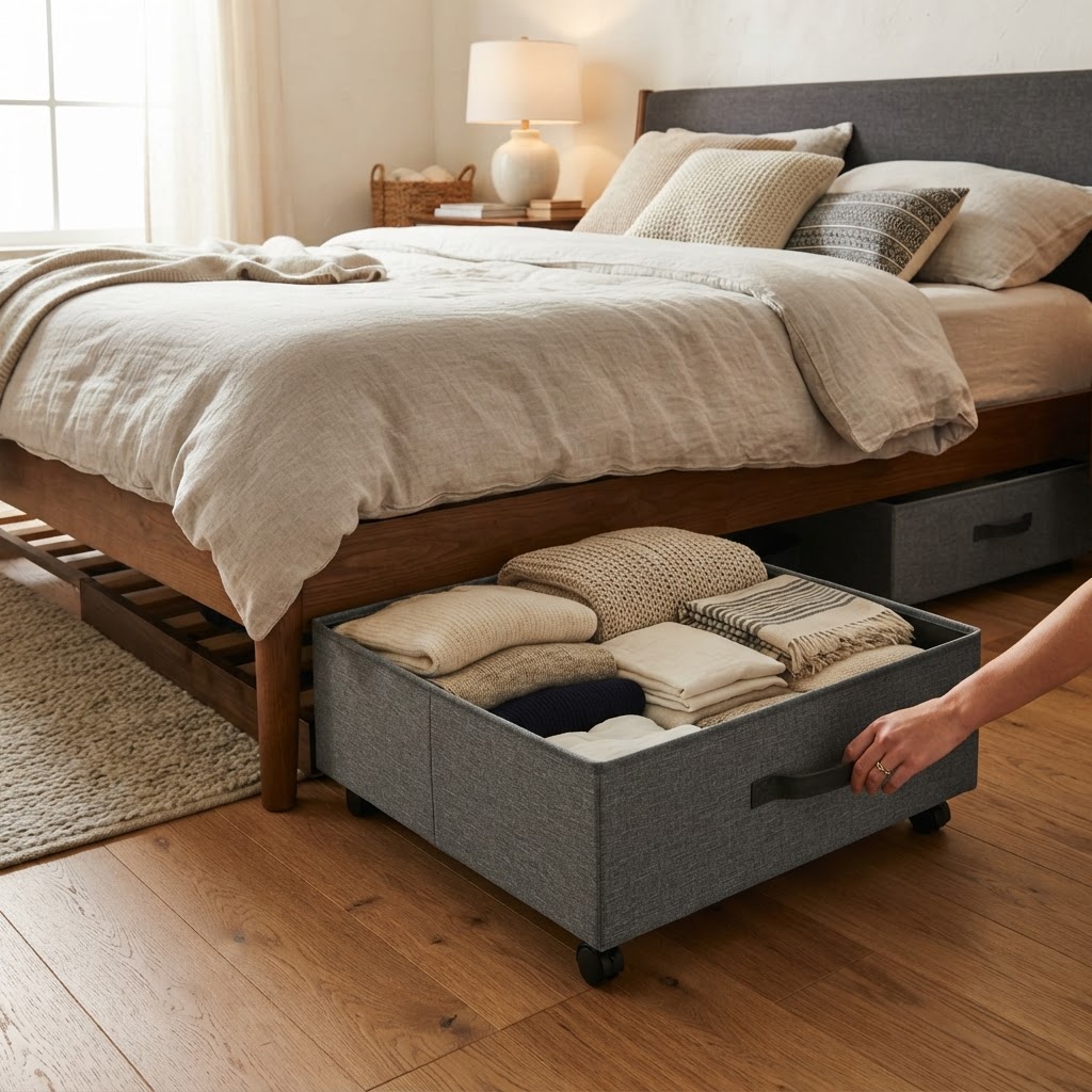 Utilize the space under your bed for long-term storage.