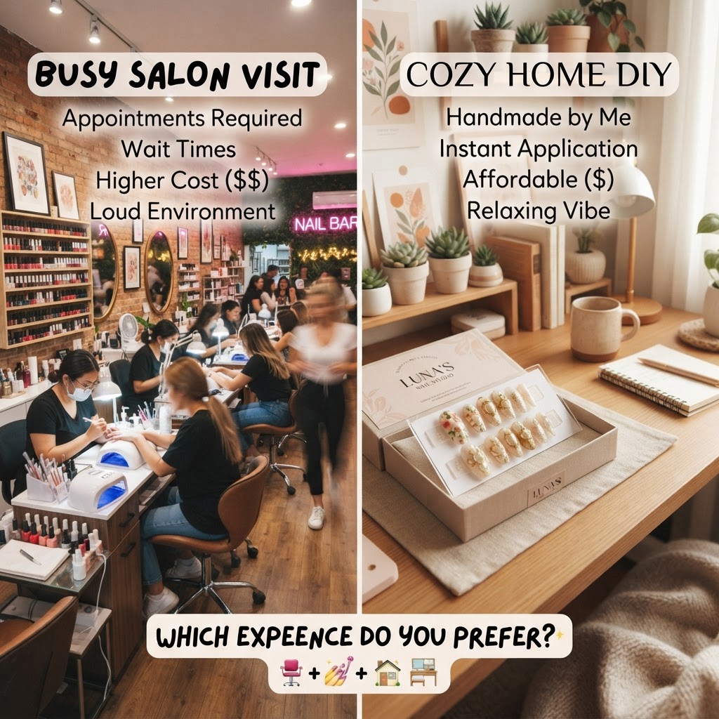 Comparing the salon experience versus the convenience of press-ons.