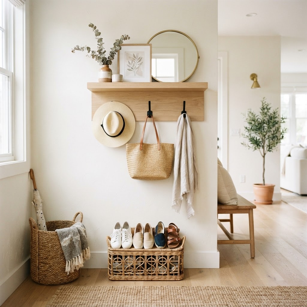 A dedicated entryway drop-zone keeps daily essentials organized and clutter-free.