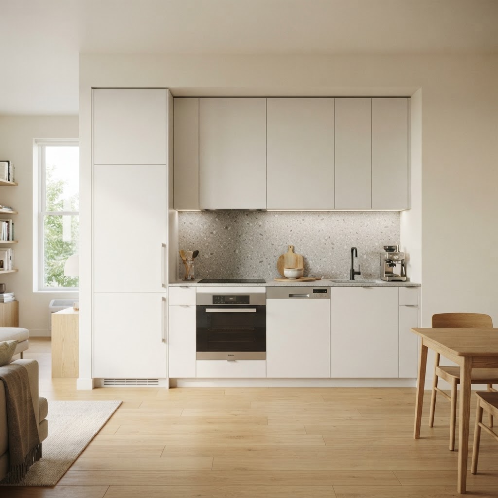 Integrated appliances create a seamless look.