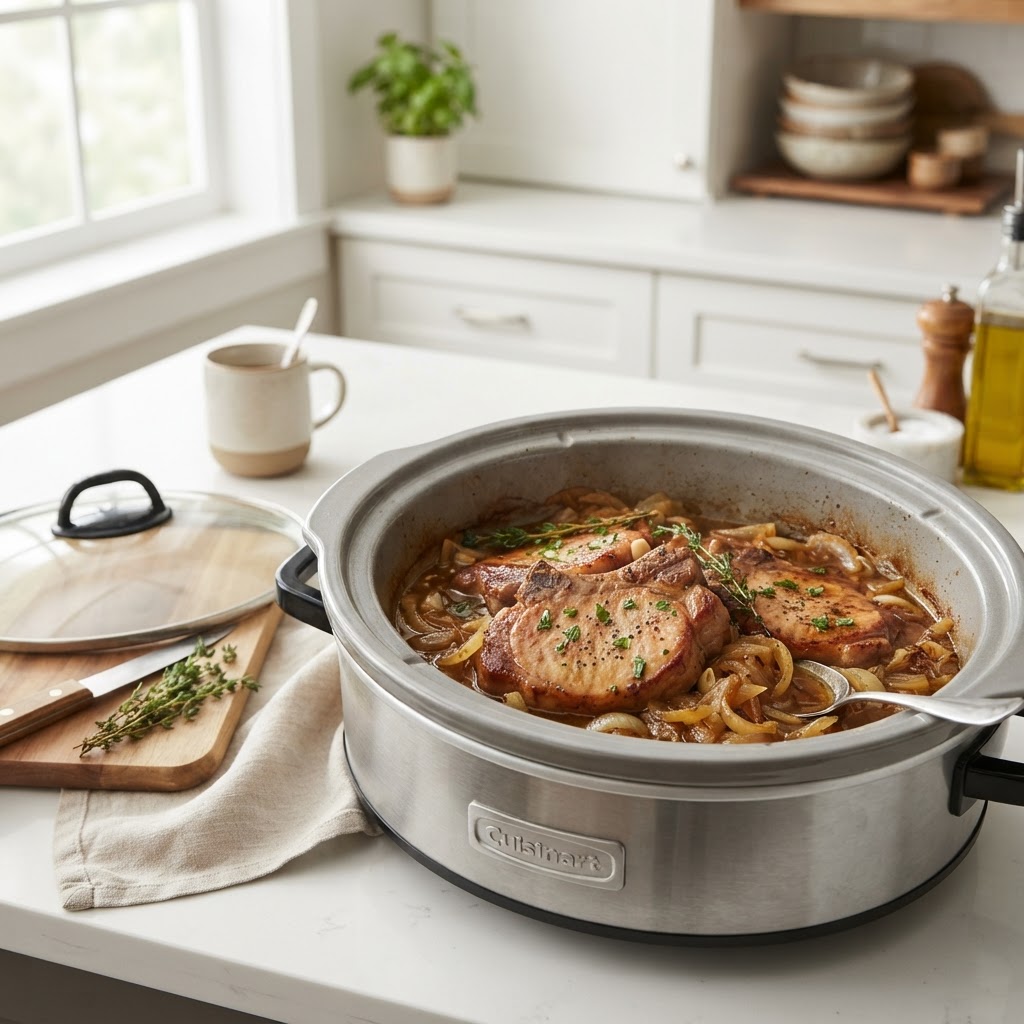 Effortless slow cooker dinner preparation.