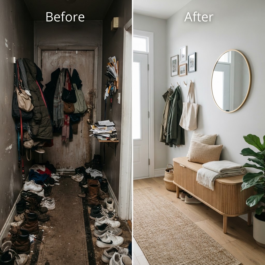 See how a simple storage bench clears the chaos.