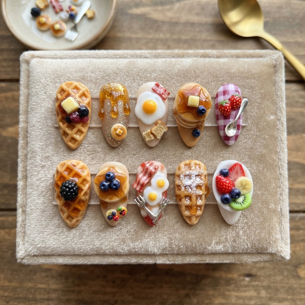 A complete collection of breakfast art nail designs.
