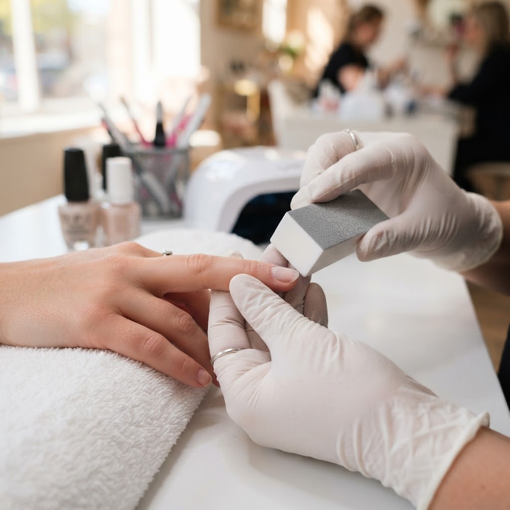 Buffing the nail surface is the most important step for a lasting bond.
