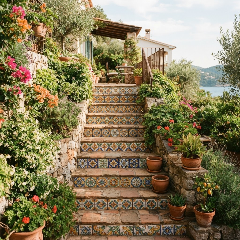Stunning tiled staircase design.