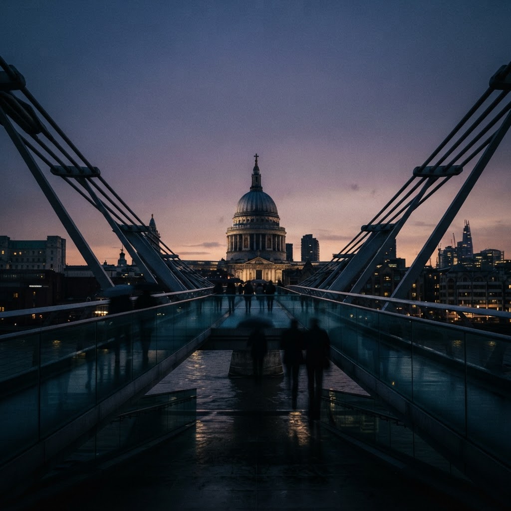 The iconic view of St. Paul's Cathedral from the Millennium Bridge.