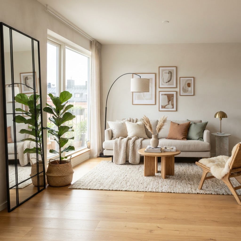 Using mirrors and light colors can make a small living room feel significantly more spacious.