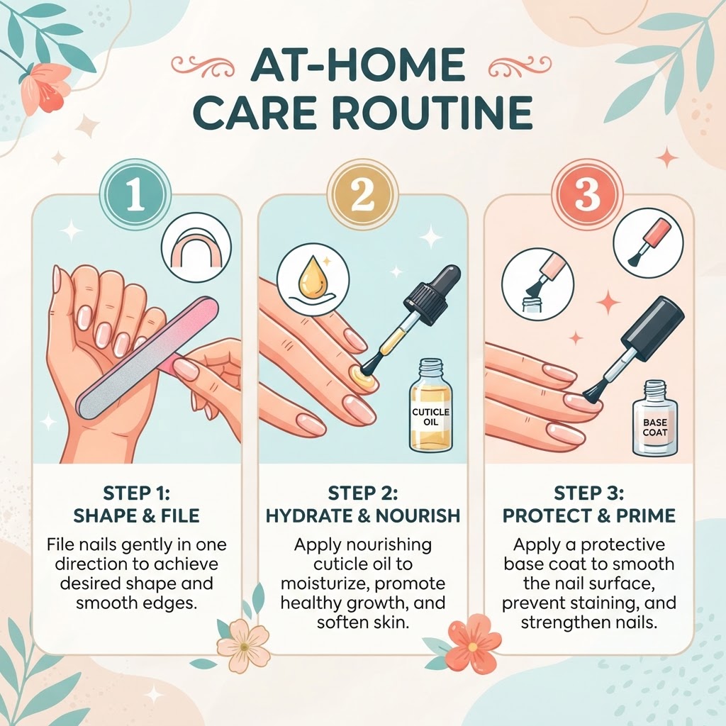 A simple infographic guide for your daily nail care routine.