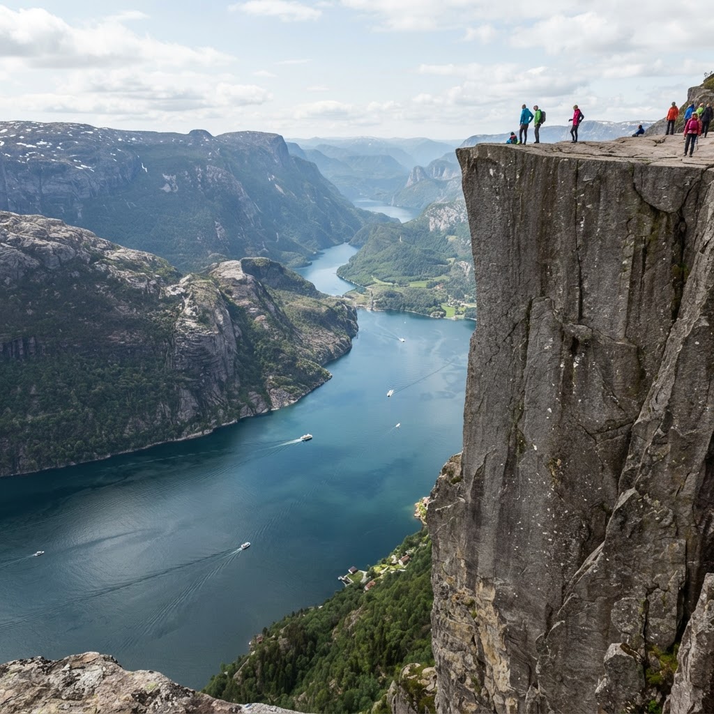 The dizzying, world-famous view from the top of Pulpit Rock.