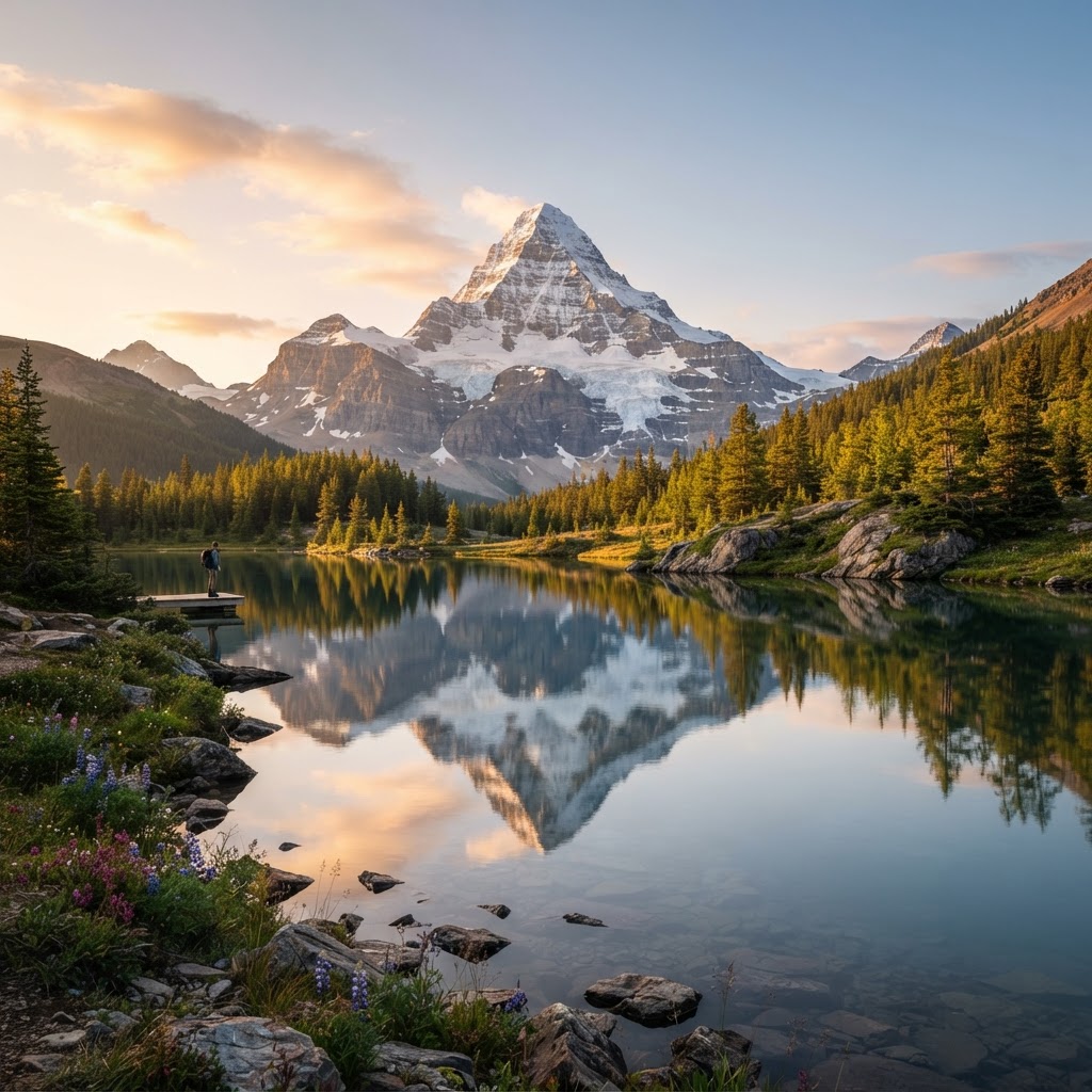 Mountain Reflections in Still Water: A Guide to Photography 2 The golden hour provides perfect light for mirror-like mountain reflections.