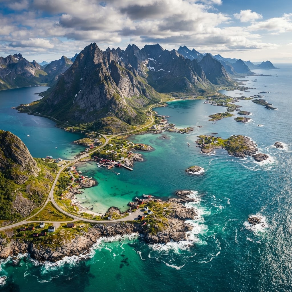 The dramatic and wild landscape of the iconic Lofoten Islands.