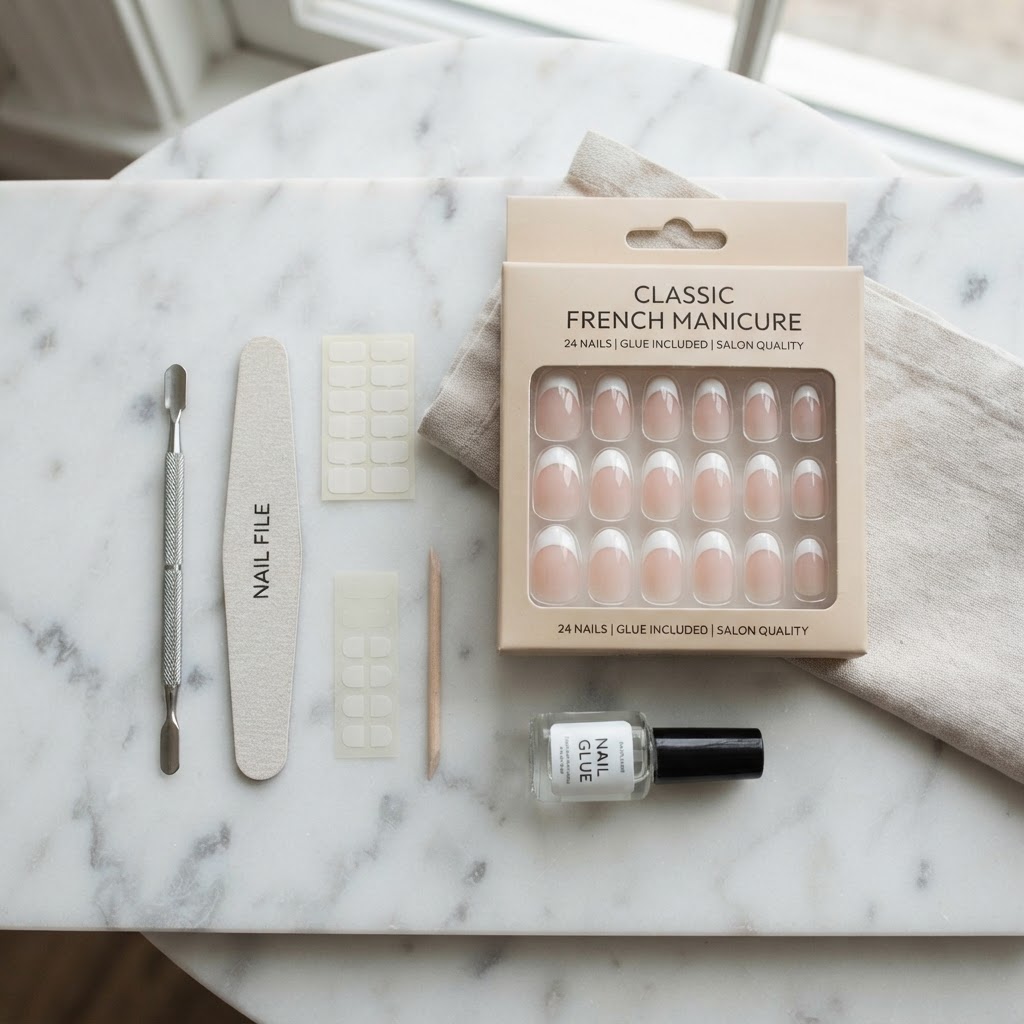 Everything you need in a professional press-on nail kit.