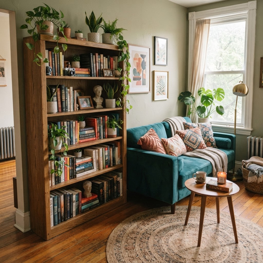 Textiles and shelving are perfect for adding character to rentals.