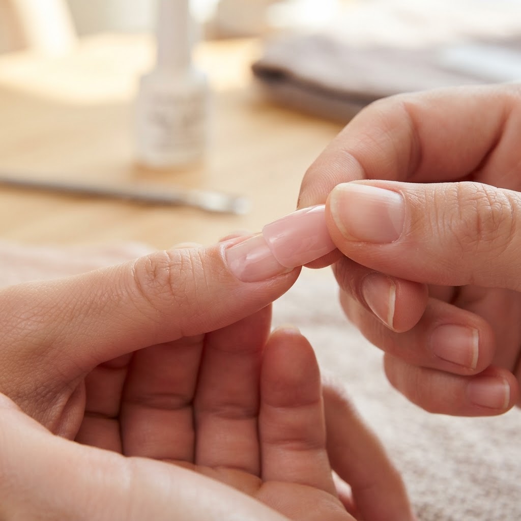 Achieving a seamless transition at the cuticle is the secret to making nail tips look real.