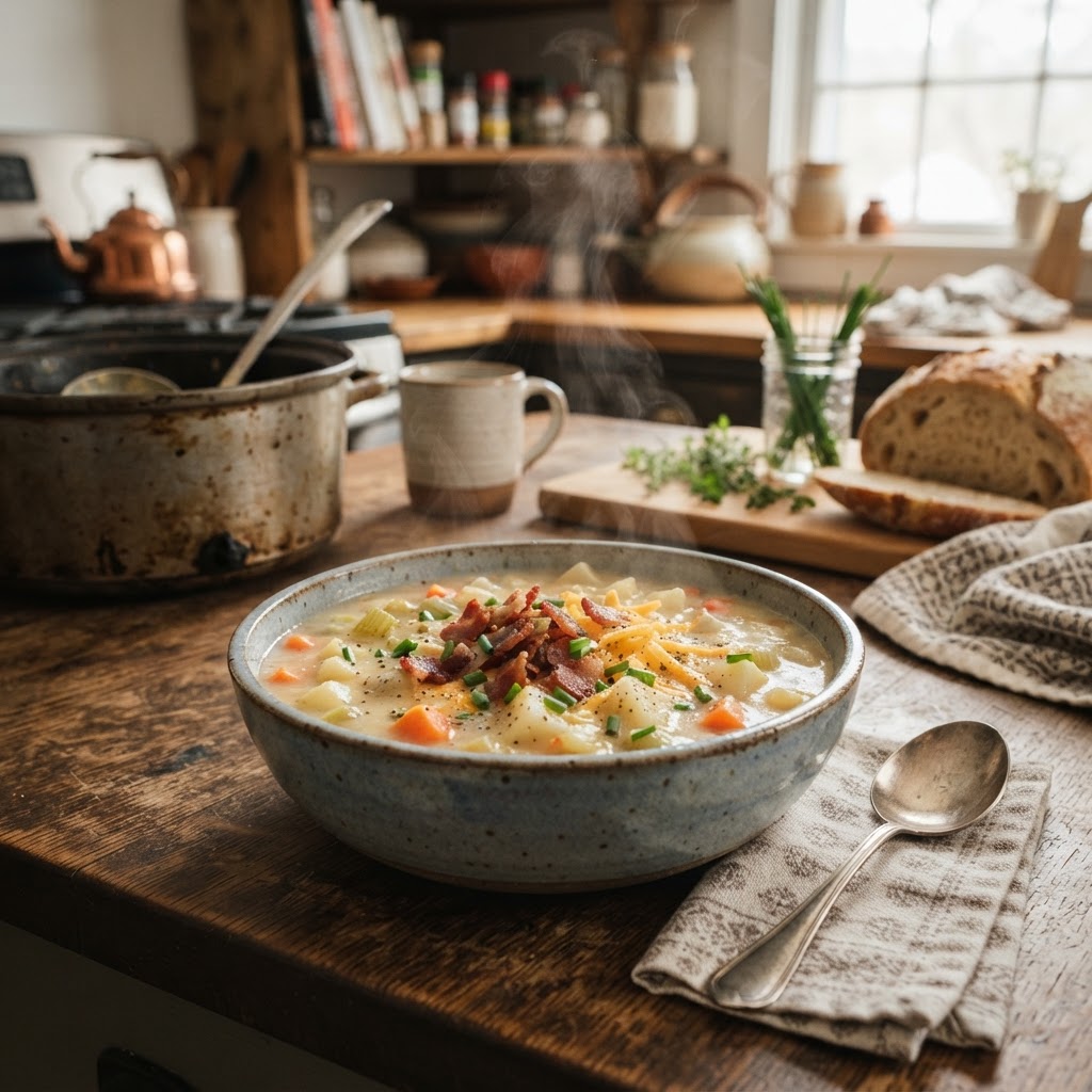 Warm and creamy slow cooker potato soup.