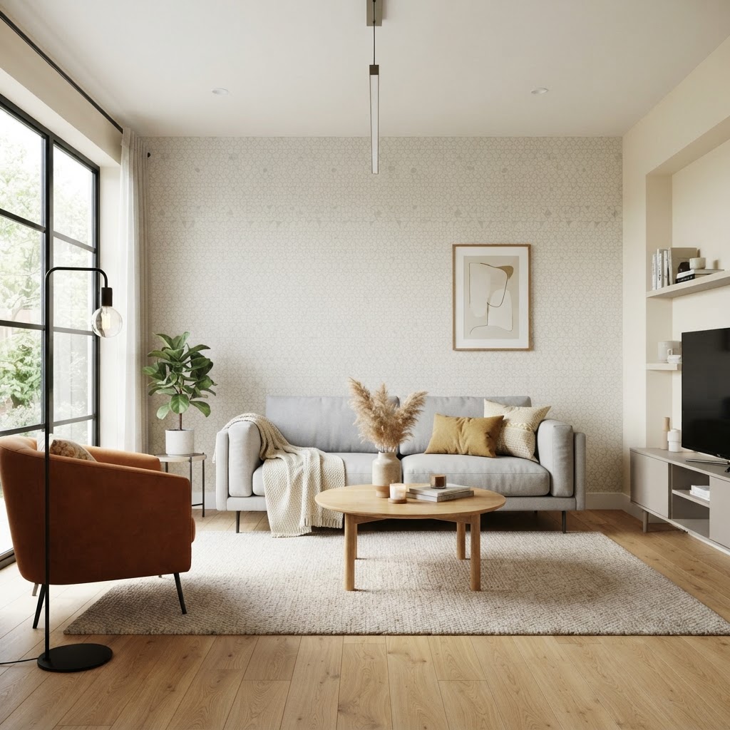 Peel-and-stick wallpaper can completely refresh a dull, textured wall.