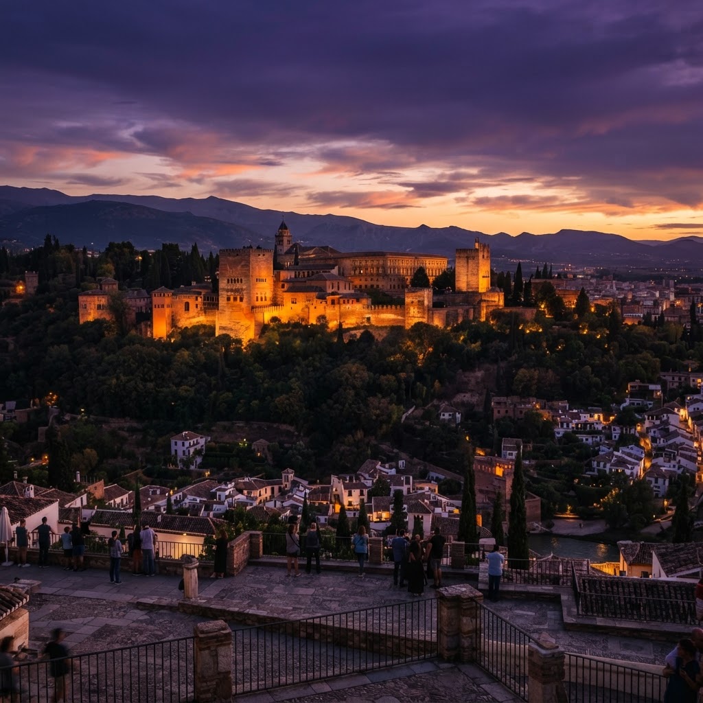 The golden hour at the Alhambra.