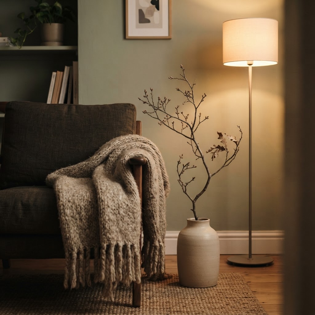 Layering textures adds warmth to the minimalist space.