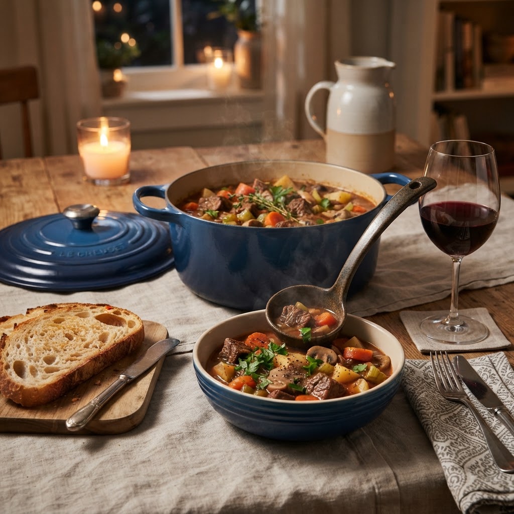 A classic, comforting beef stew dinner.