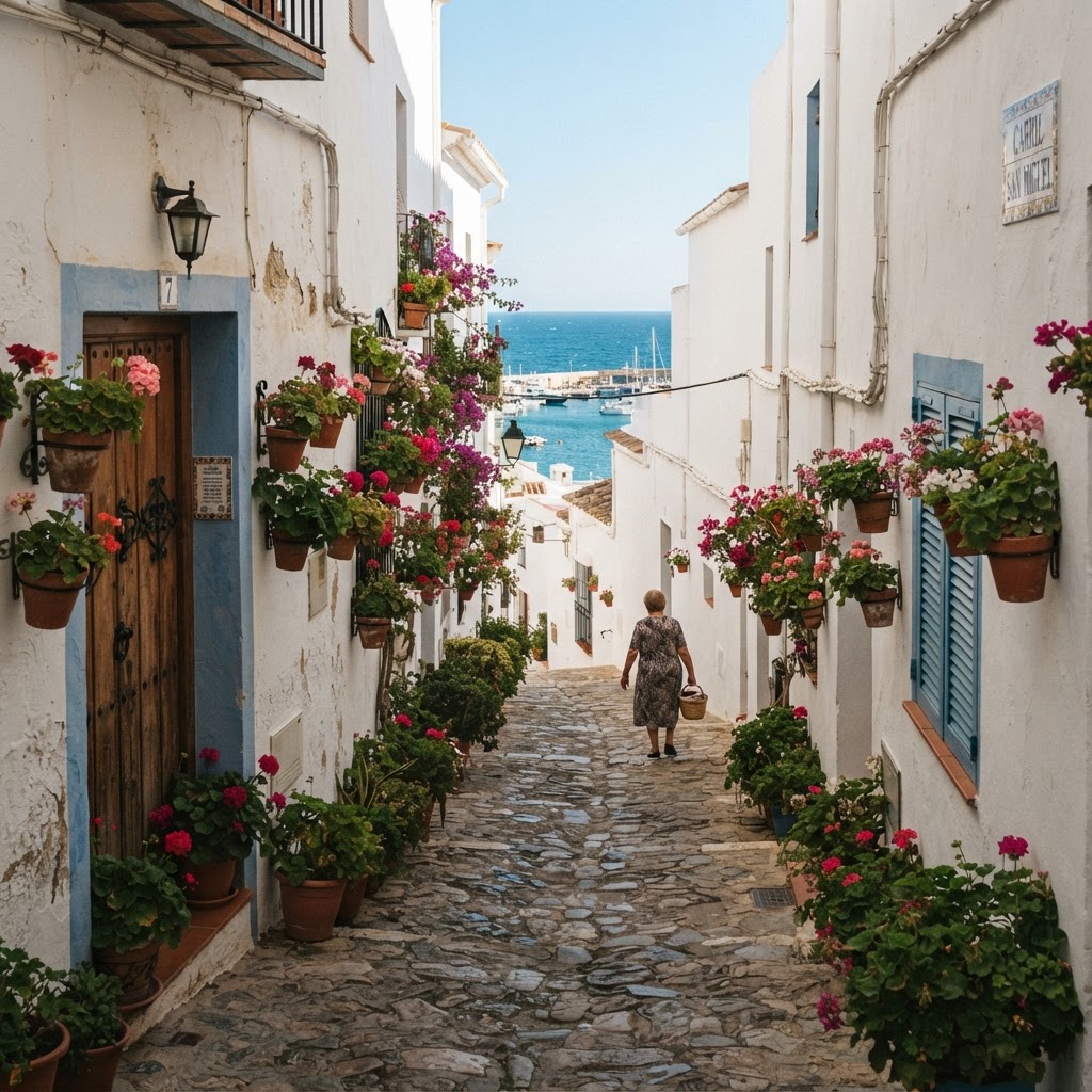 Narrow streets in Spanish coastal towns hide endless beauty.