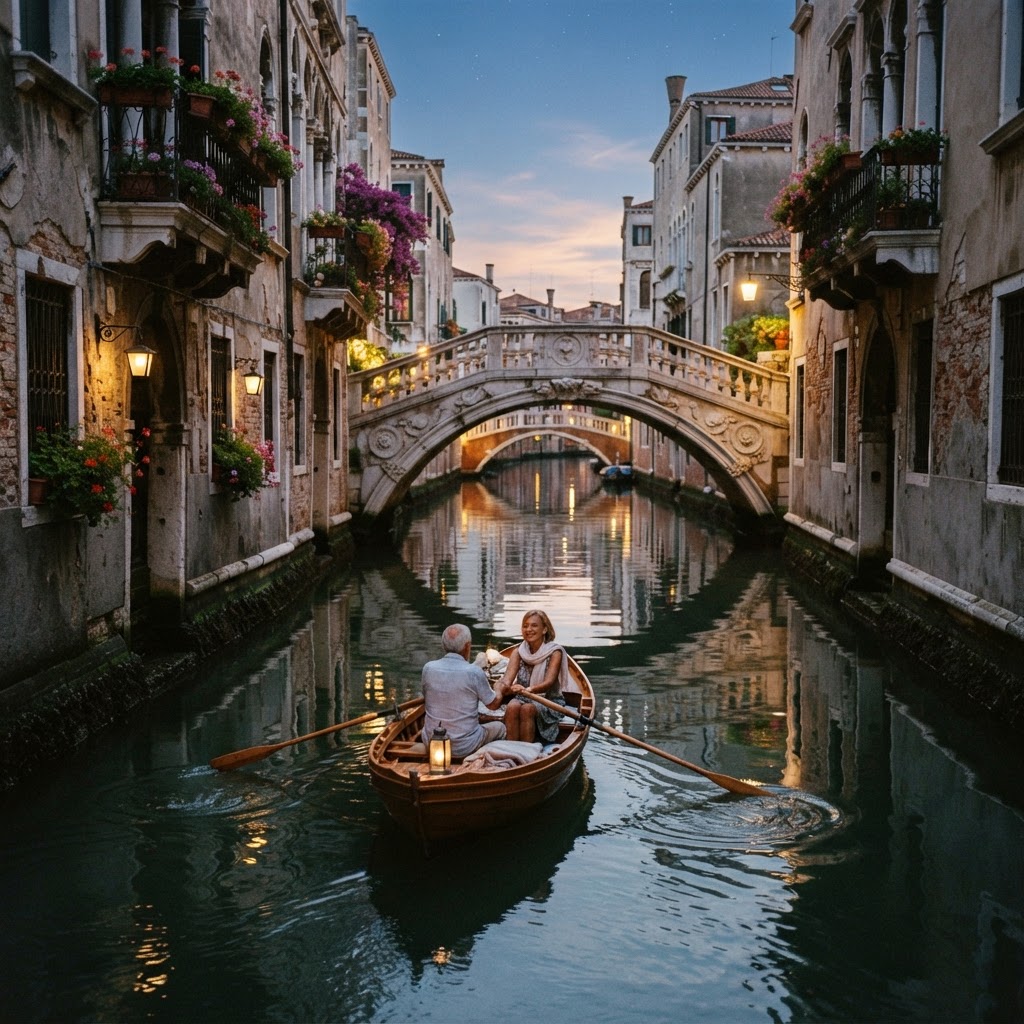 Rowing along the iconic canal in the heart of the square.
