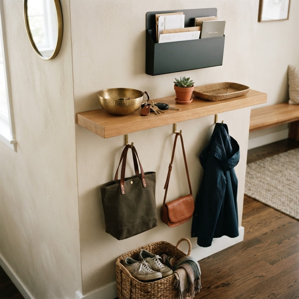 A dedicated drop zone for keys and mail prevents entryway clutter.