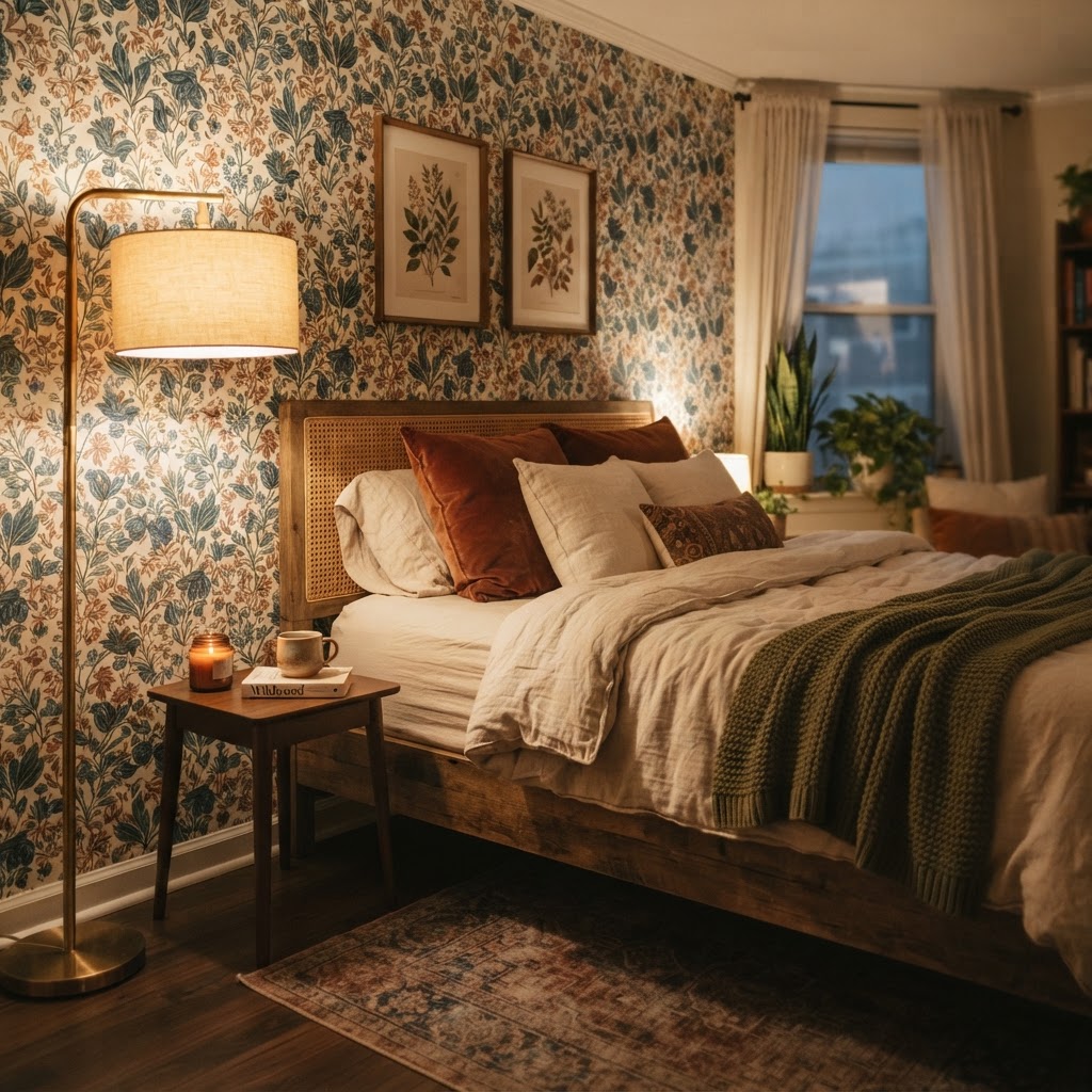 Peel-and-stick wallpaper is a game-changer for adding personality to a rental bedroom.