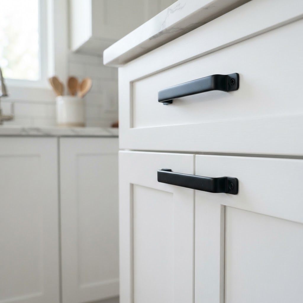 Upgrading hardware is an easy, reversible way to elevate kitchen cabinetry.