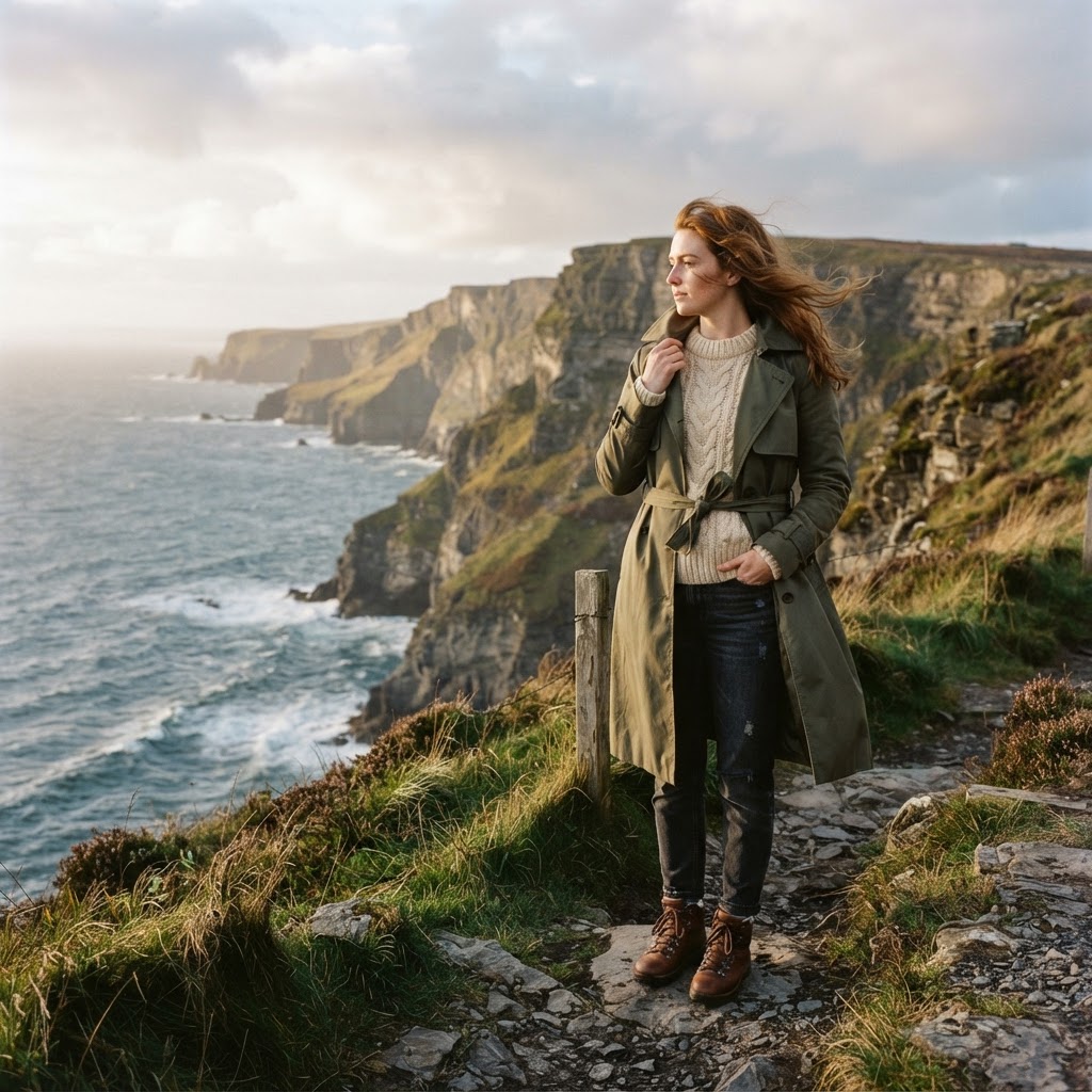 Ireland Fall Outfits for Women: 12 Cozy Layers to Pack 2 Classic layering on the Irish coast.